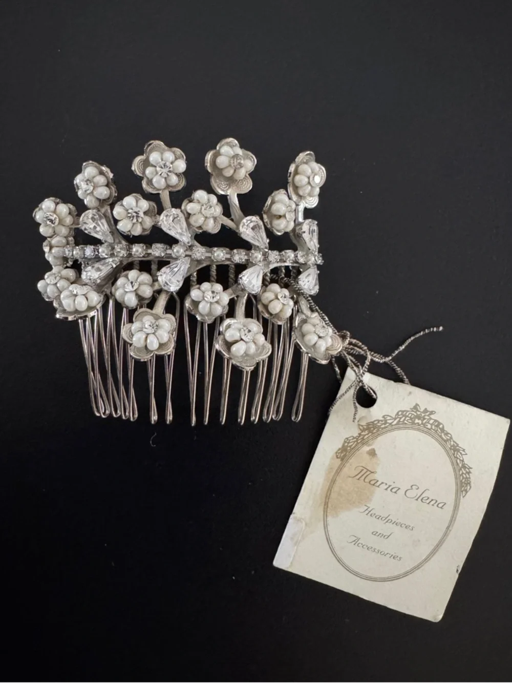 Vintage Maria Elena Headpiece Bridal‎ Pearl & Crystal Flower Hair Comb - White